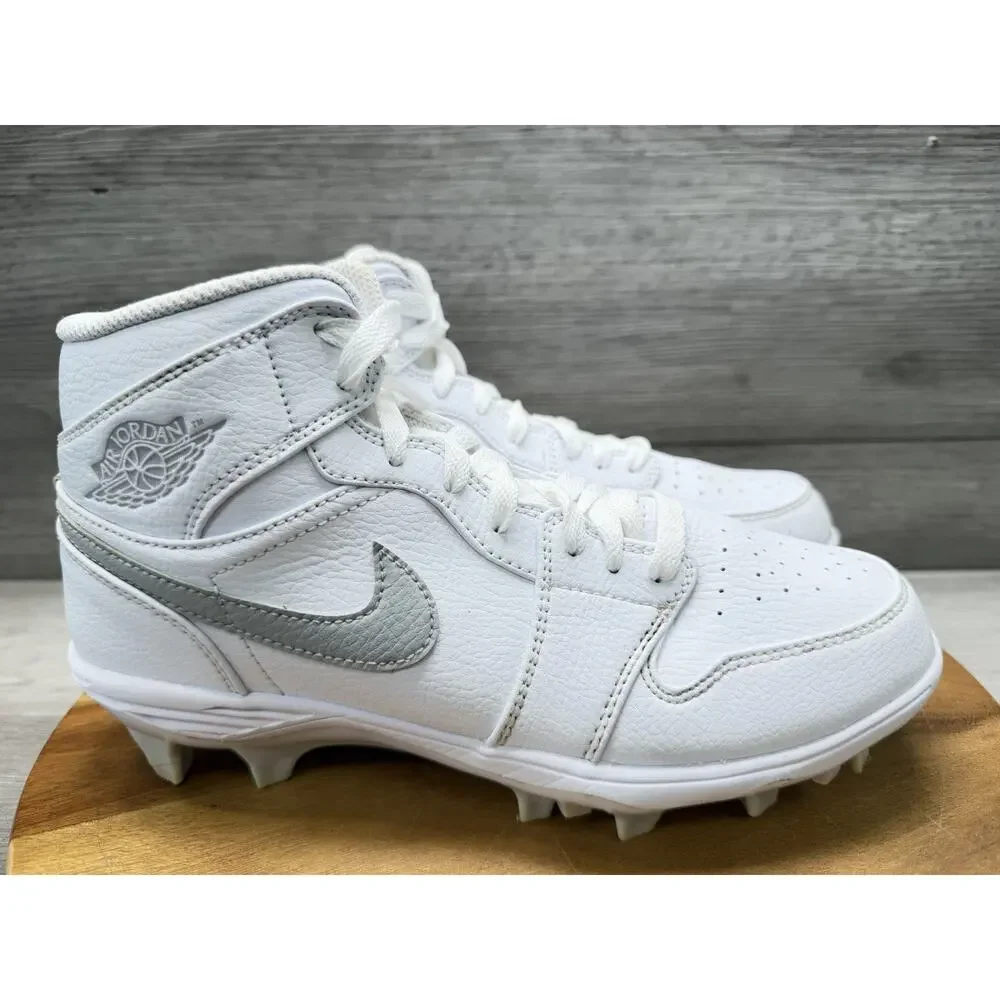 Nike Air Jordan 1 Retro Mid TD Football Cleats White Grey Fog FJ6805-101 Men 7.5